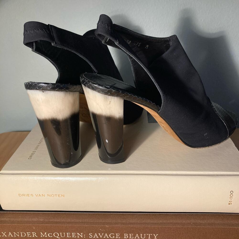 Donald J. Pliner Mink Black Leather Snakeskin Microfiber & Horn Heel ~ Sz 9.5